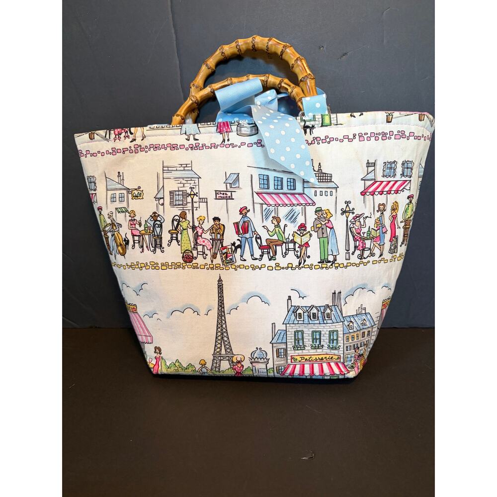 VTG Sophie & Co. French/Paris Theme Designed Tote Bag Wood Handles